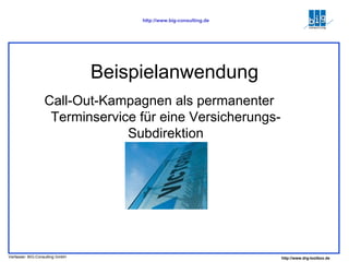 Beispielanwendung Call-Out-Kampagnen als permanenter Terminservice für eine Versicherungs-Subdirektion 