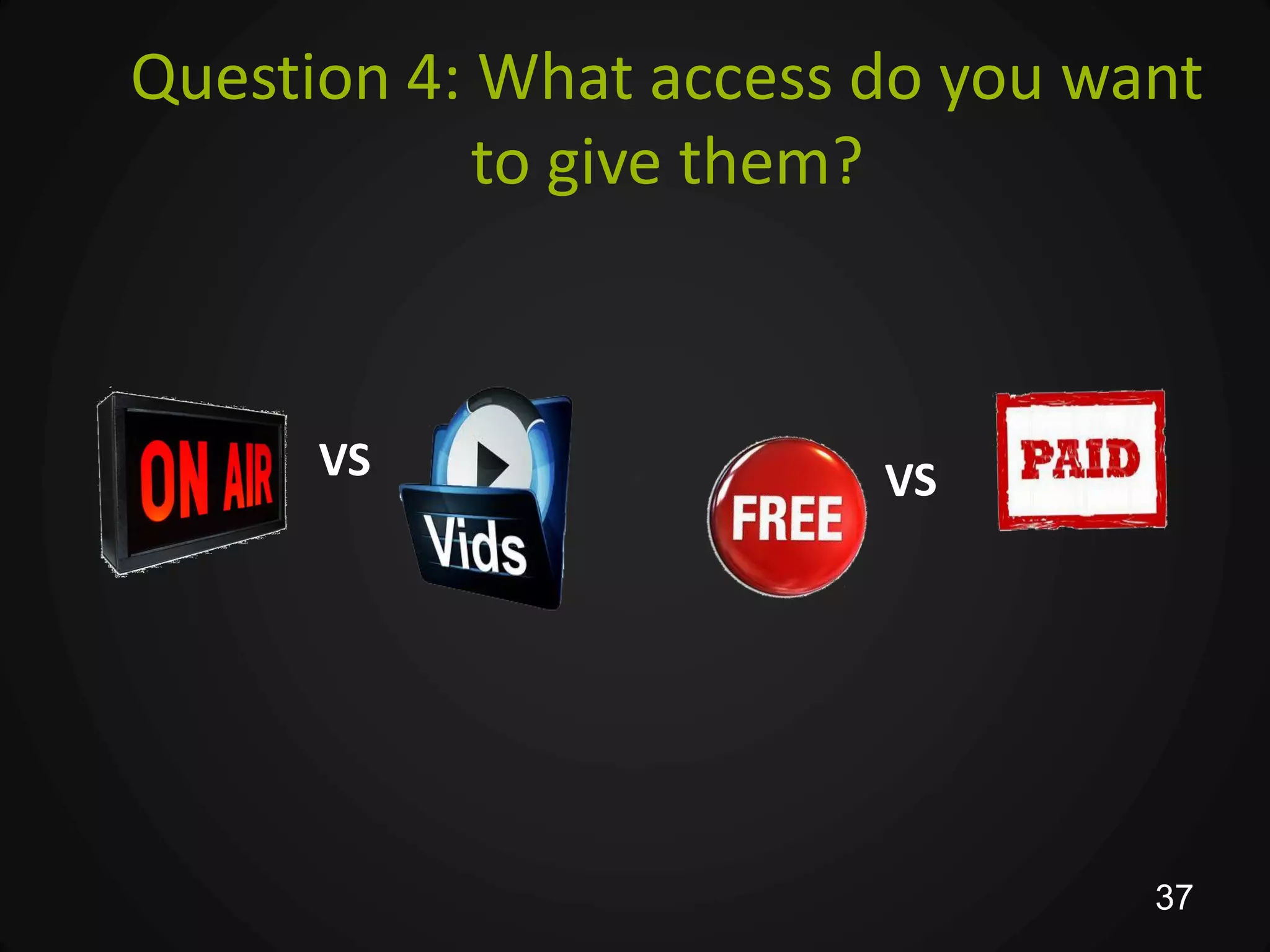 Question 4: What access do you want
            to give them?



      VS




                                 37
 