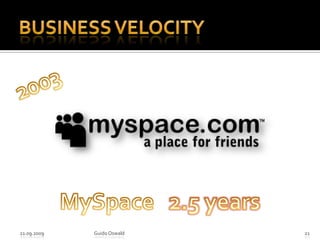 Business Velocity21.09.2009Guido Oswald212003MySpace  2.5 years