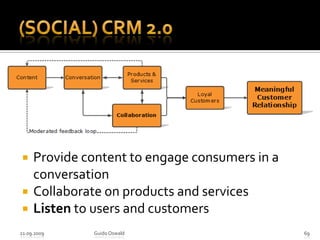 (Social) CRM 2.0Provide content to engage consumers in a conversationCollaborate on products and servicesListen to users and customers21.09.2009Guido Oswald69