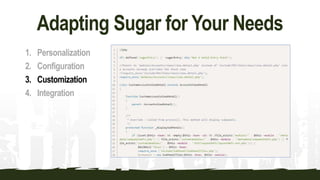 Adapting Sugar for Your Needs
1. Personalization
2. Configuration
3. Customization
4. Integration
 