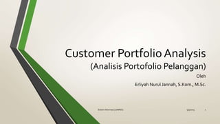 Customer PortfolioAnalysis
(Analisis Portofolio Pelanggan)
Oleh
Erliyah Nurul Jannah, S.Kom., M.Sc.
5/5/2015Sistem Informasi | UNIPDU 1
 
