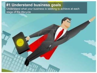 #1 Understand business goals
Understand what your business is seeking to achieve at each
stage of the lifecycle
 