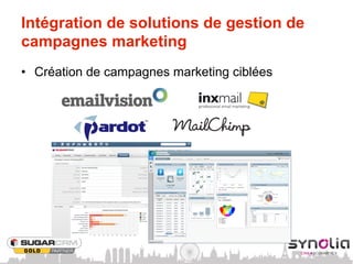Intégration de solutions de gestion de
campagnes marketing
•  Création de campagnes marketing ciblées
 