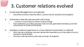 MK99 – Big Data 11 
3. Customer relations evolved 
1. 
Community Management is not optional 
– 
Data-driven and also curat...