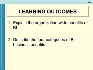 LEARNING OUTCOMES Explain the organization-wide benefits of BI Describe the four categories of BI business benefits 