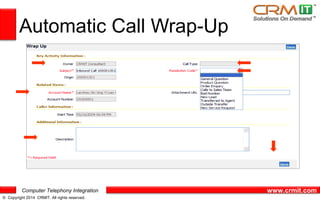 Computer Telephony Integration
© Copyright 2015 CRMIT. All rights reserved.
www.crmit.com
Click to dial - Preview
 