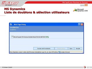 MS Dynamics Liste de doublons & sélection utilisateurs 