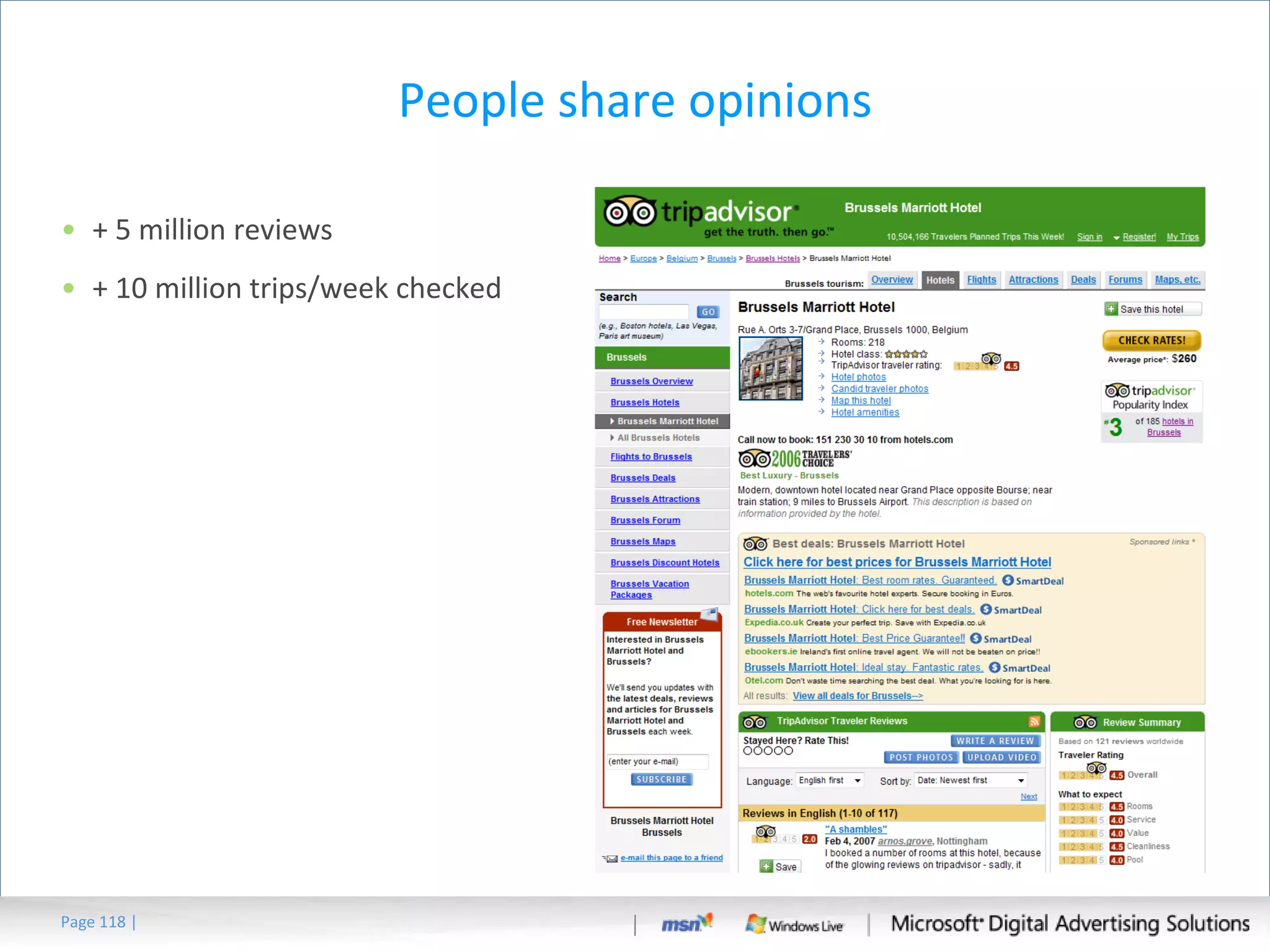 People share opinions + 5 million reviews + 10 million trips/week checked Page   | 