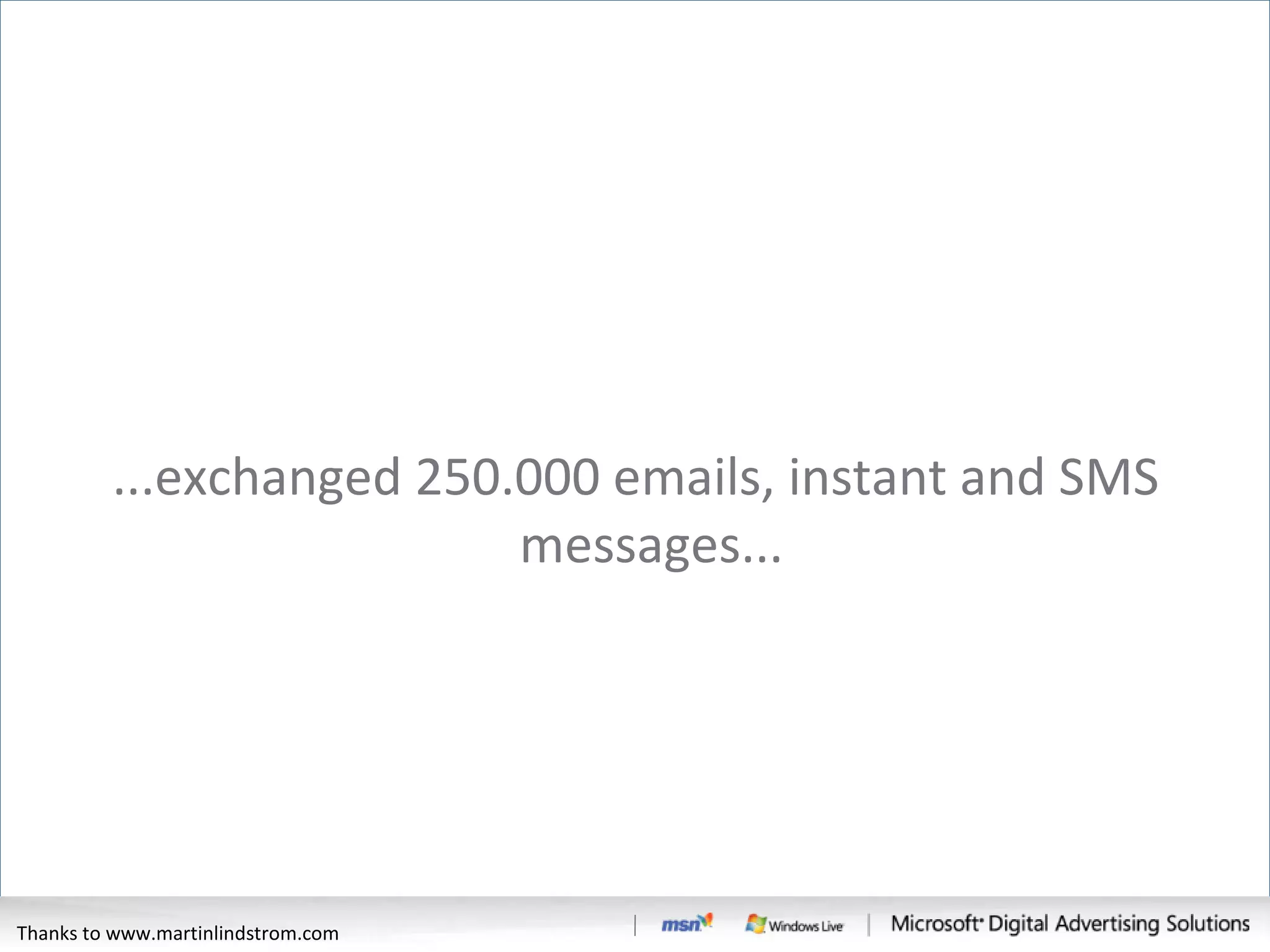 ...exchanged 250.000 emails, instant and SMS messages... Thanks to www.martinlindstrom.com 