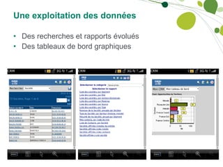 Une exploitation des données Des recherches et rapports évolués Des tableaux de bord graphiques 