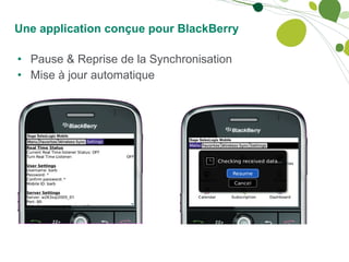 Une application conçue pour BlackBerry Pause & Reprise de la Synchronisation Mise à jour automatique 