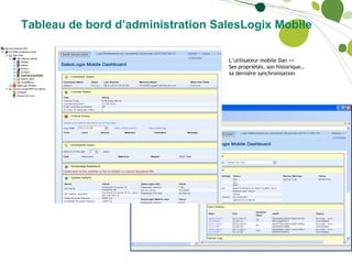 Tableau de bord d’administration SalesLogix Mobile L’utilisateur mobile Dan =>  Ses propriétés, son historique…  sa dernière synchronisation 