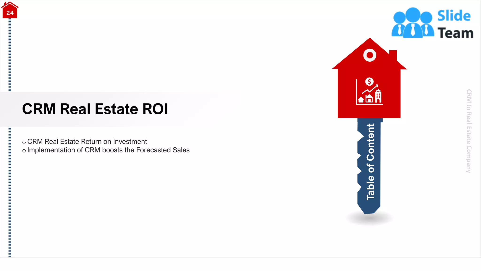 CRM
In
Real
Estate
Company
CRM Real Estate ROI
24
o CRM Real Estate Return on Investment
o Implementation of CRM boosts the Forecasted Sales
Table
of
Content
 