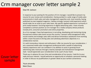 Crm manager cover letter | PPTX