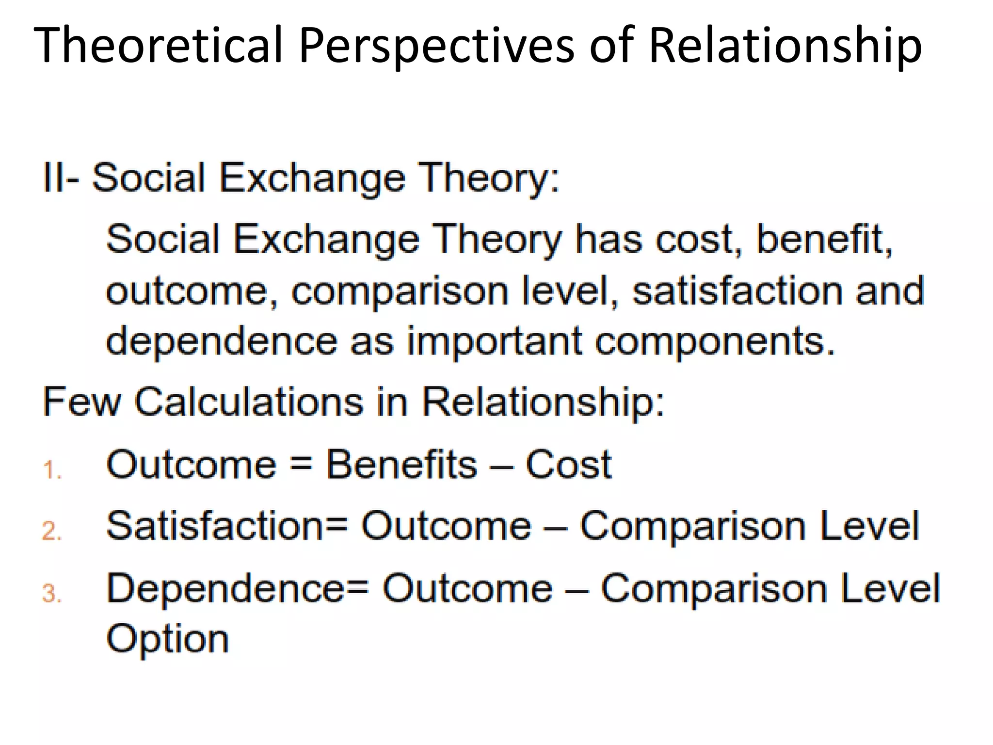 Theoretical Perspectives of Relationship
 