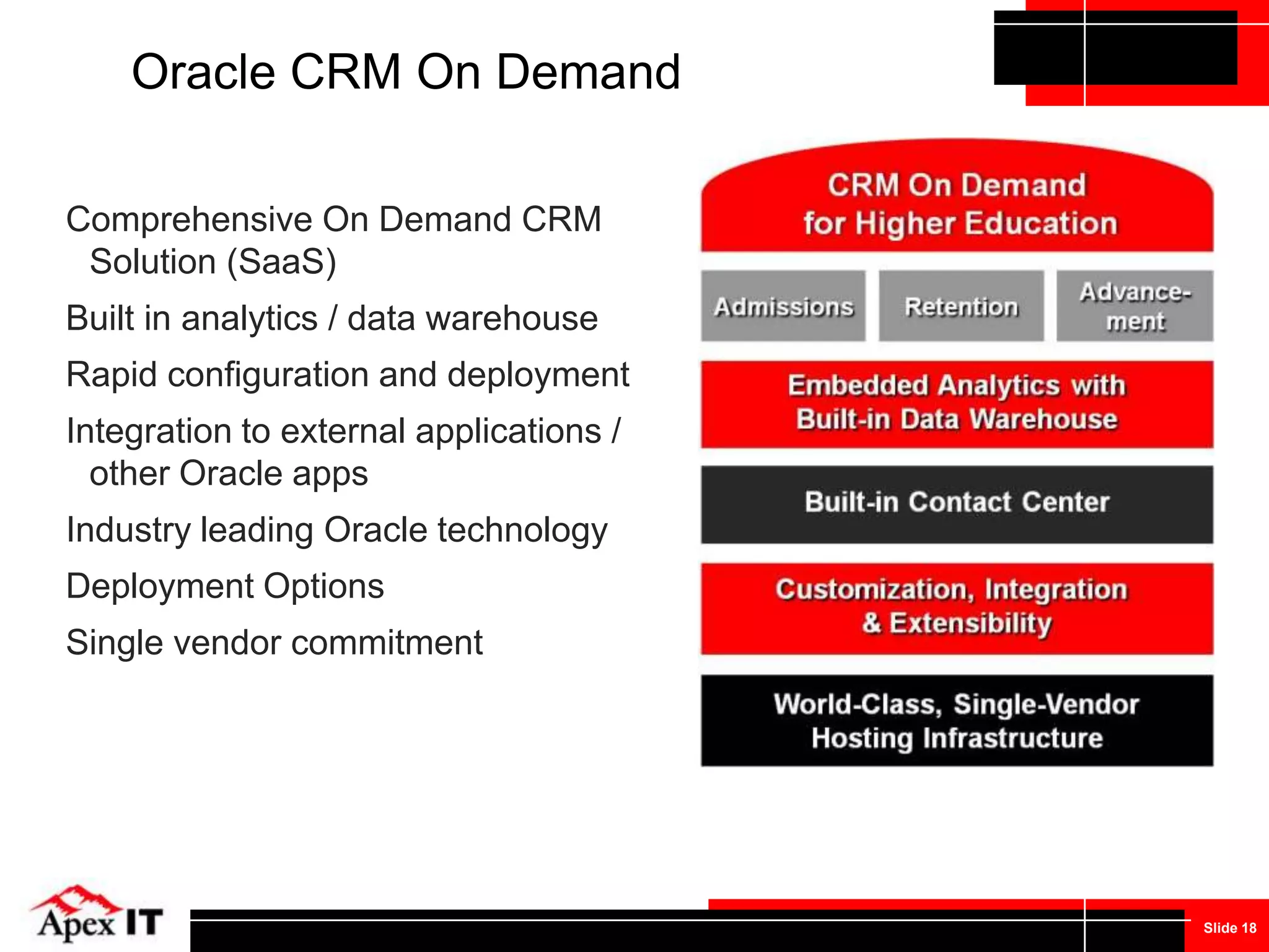 Hosting“Apex IT is a gem that is    consistently under   budget and on time.” Paul Greenberg,   CRM at the Speed of Light
