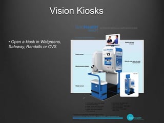 Vision Kiosks• Open a kiosk in Walgreens,Safeway, Randalls or CVS