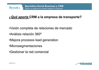 Ibermática Social Business y CRM
CRM y su impacto en el sector logístico / transporte
¿Qué aporta CRM a la empresa de tran...