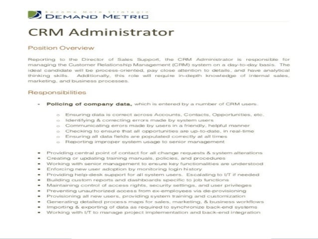 role of customer relationship manager crm job description