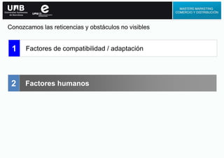 Factores humanos2
Factores de compatibilidad / adaptación1
Conozcamos las reticencias y obstáculos no visibles
 