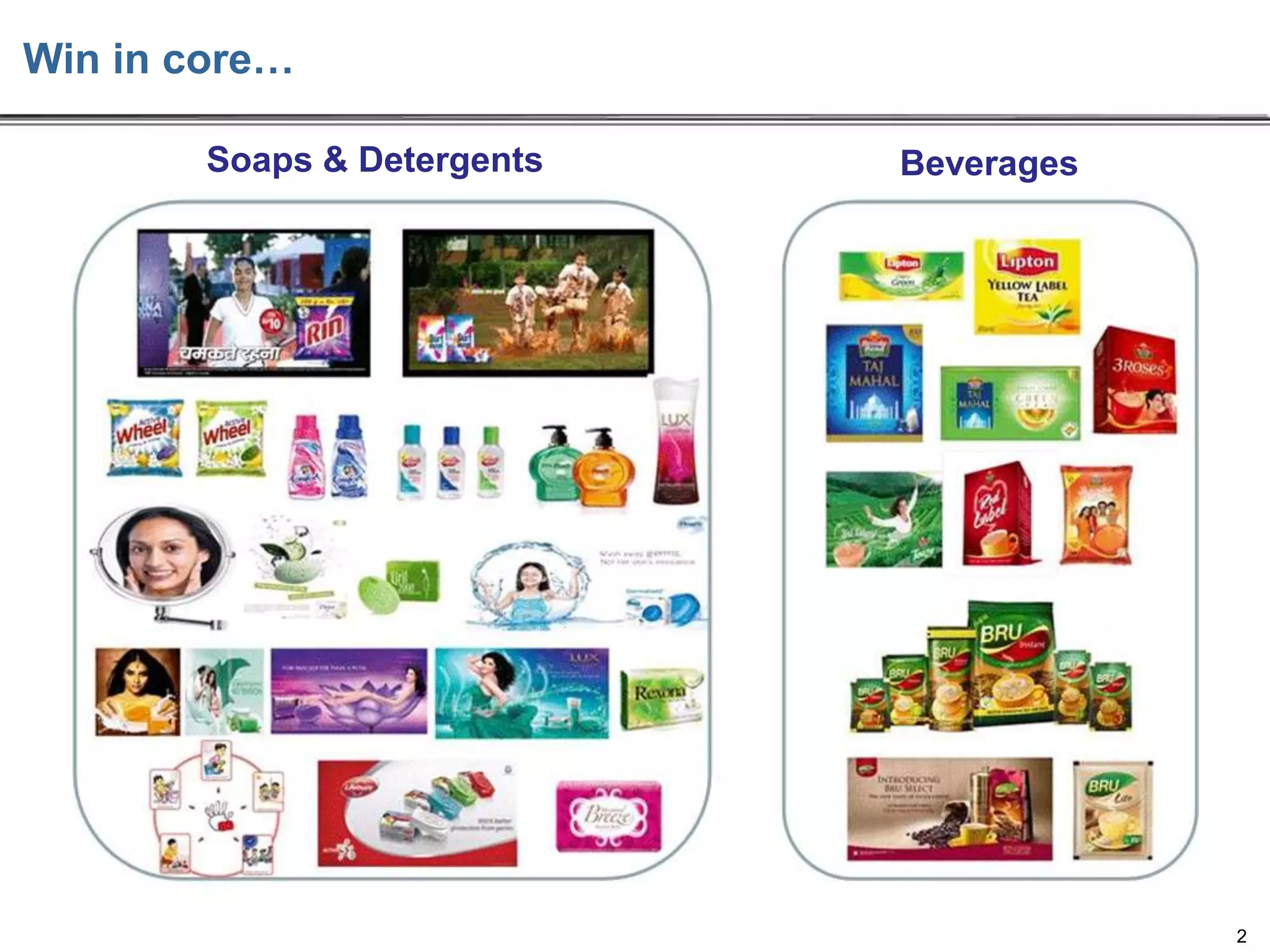 Win in core…
Soaps & Detergents

Beverages

2

 