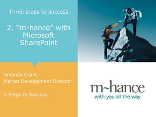 Three steps to success
2. “m-hance” with
Microsoft
SharePoint
Amanda Grant
Market Development Director
3 Steps to Success
 
