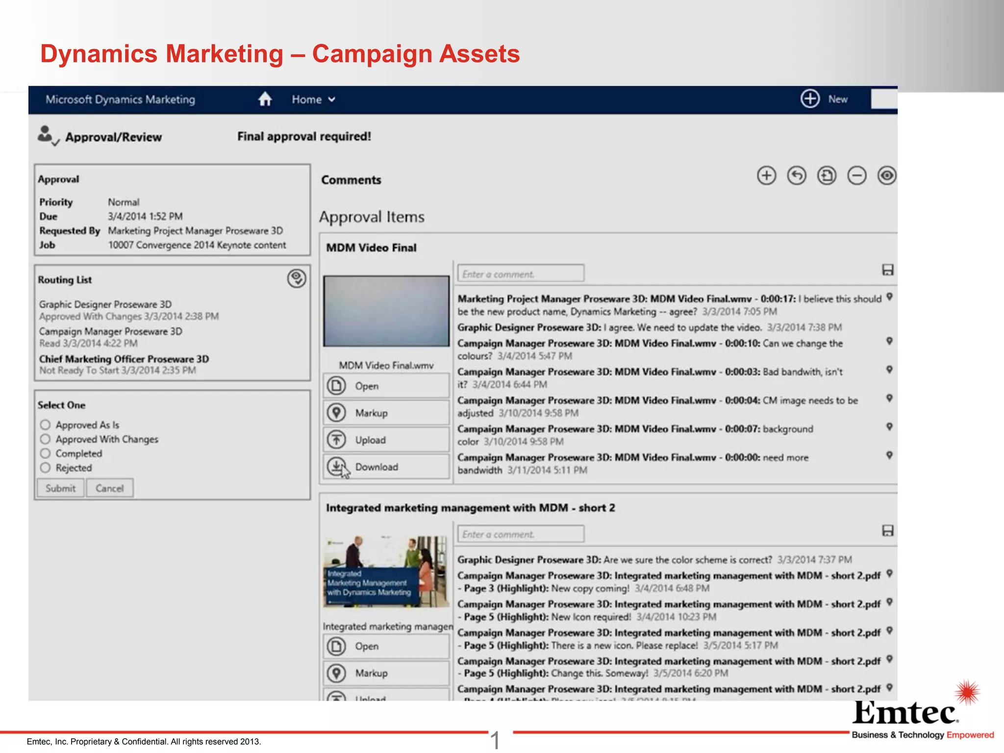 Emtec, Inc. Proprietary & Confidential. All rights reserved 2013.
Dynamics Marketing – Campaign Assets
1
 
