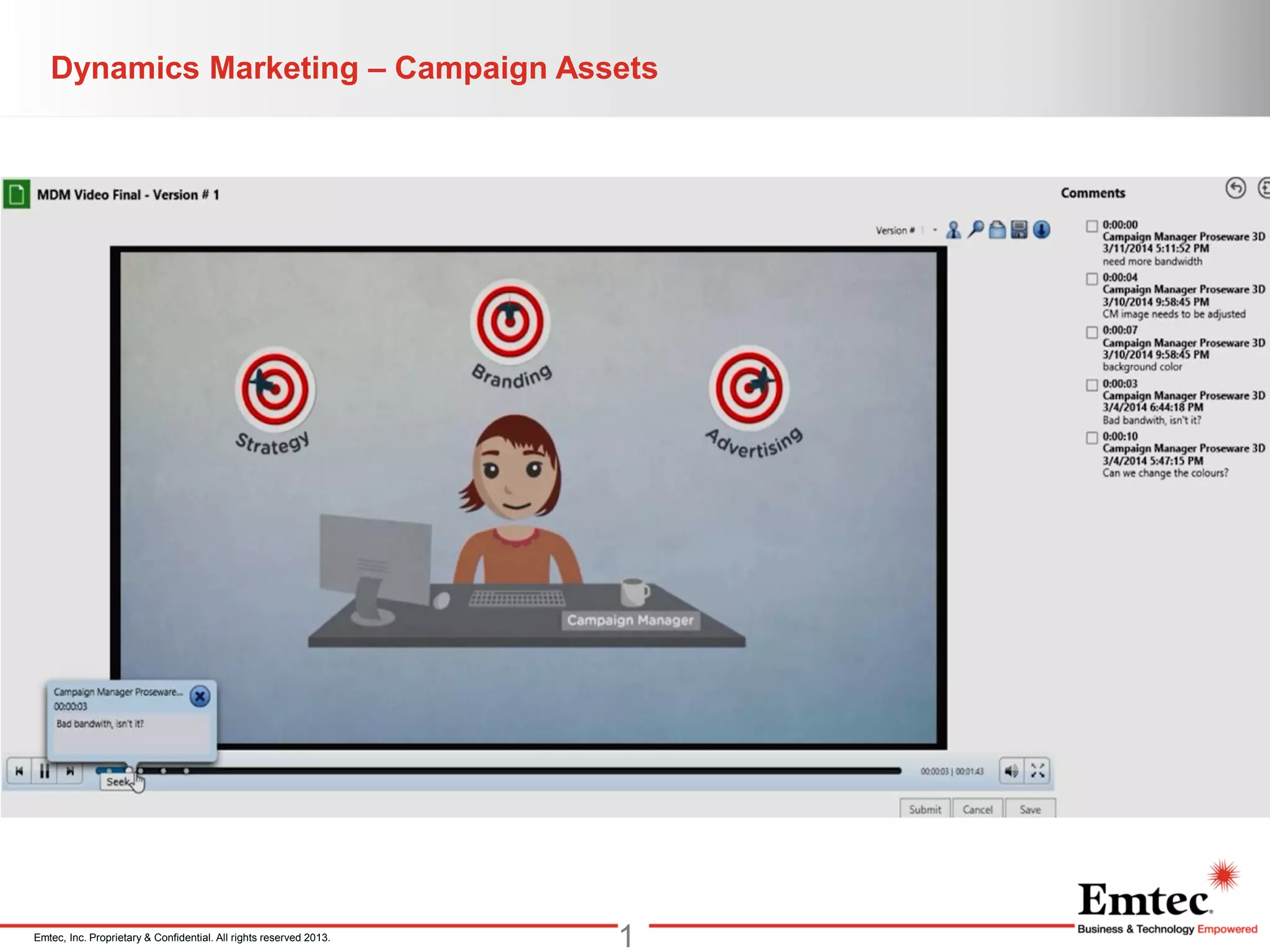 Emtec, Inc. Proprietary & Confidential. All rights reserved 2013.
Dynamics Marketing – Campaign Assets
1
 