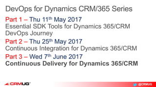 @CRMUG
Part 1 – Thu 11th May 2017
Part 2 – Thu 25th May 2017
Part 3 – Wed 7th June 2017
 