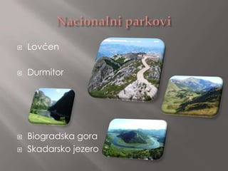    Lovćen

   Durmitor




   Biogradska gora
   Skadarsko jezero
 