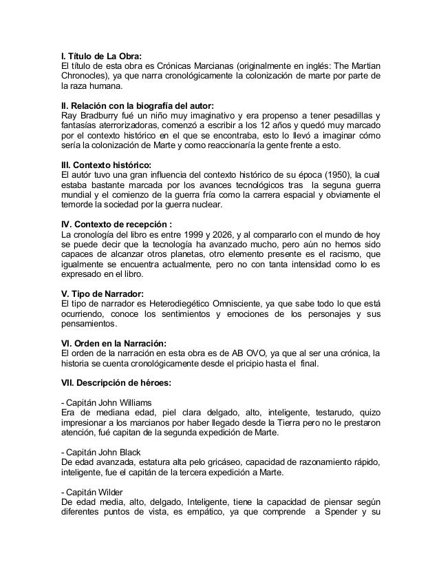 Análisis Literario Crónicas Marcianas Ray Bradburry