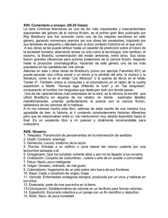 Análisis Literario Crónicas Marcianas Ray Bradburry