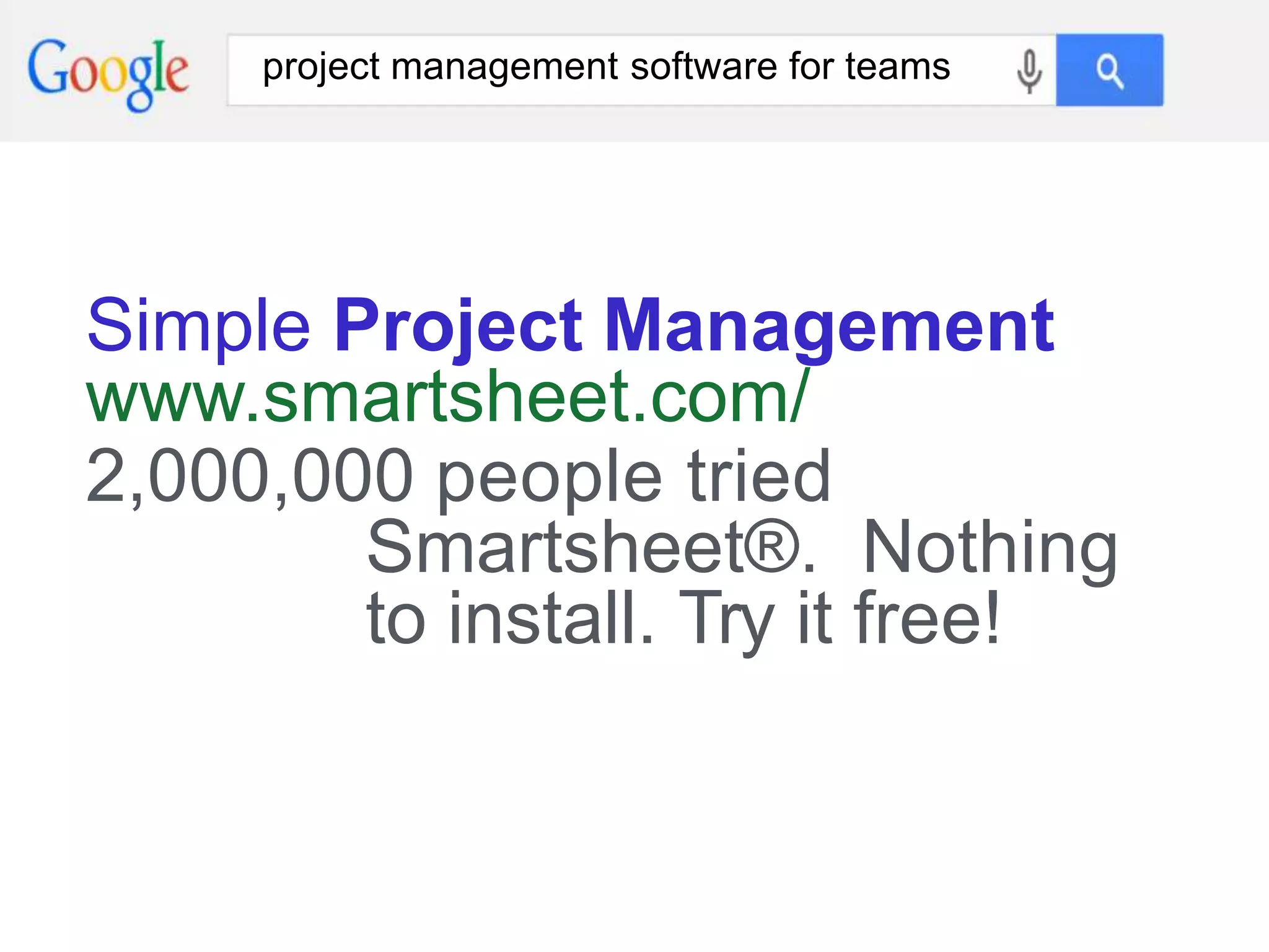project management software for teams
Simple Project Management
www.smartsheet.com/
2,000,000 people tried
Smartsheet®. Nothing
to install. Try it free!
 