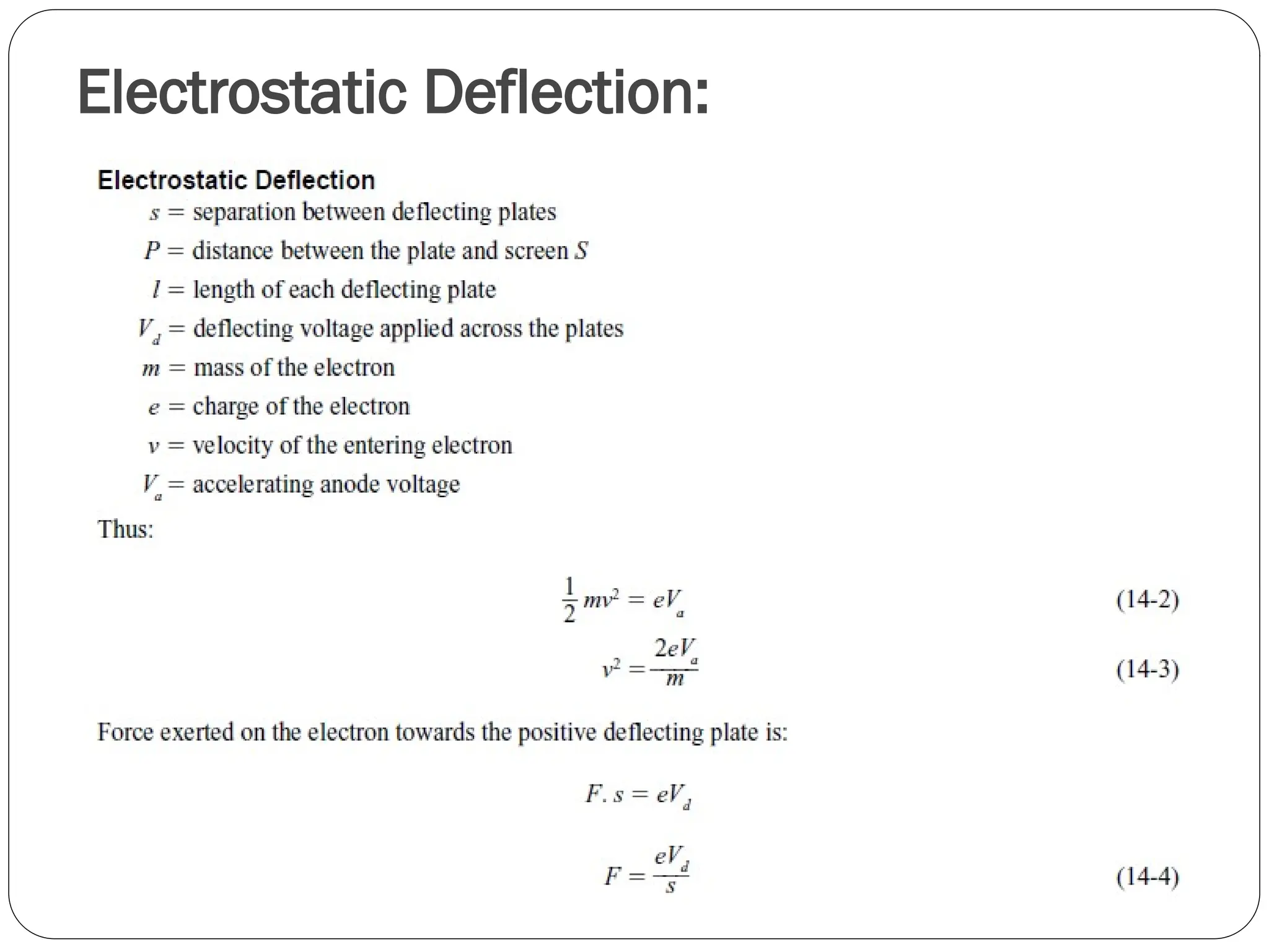 Electrostatic Deflection:
 