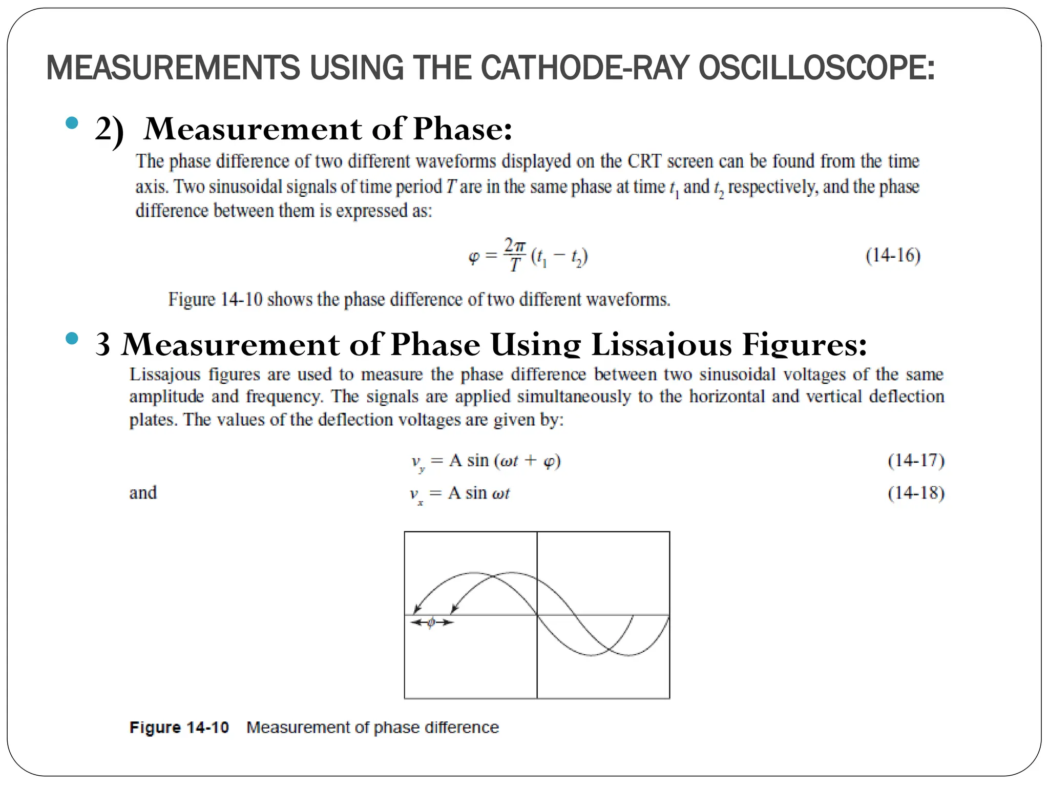 MEASUREMENTS USING THE CATHODE-RAY OSCILLOSCOPE:
 2) Measurement of Phase:
 3 Measurement of Phase Using Lissajous Figures:
 