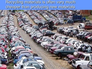 Recycling materials is often very much
cheaper than producing new materials
 