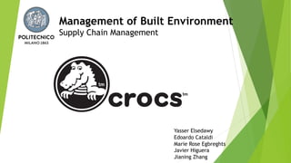 Yasser Elsedawy
Edoardo Cataldi
Marie Rose Egbreghts
Javier Higuera
Jianing Zhang
Management of Built Environment
Supply Chain Management
 