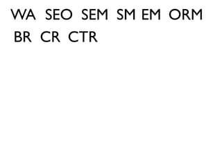 WA SEO SEM SM EM ORM
BR CR CTR
 