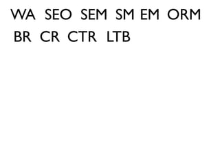 WA SEO SEM SM EM ORM
BR CR CTR LTB
 