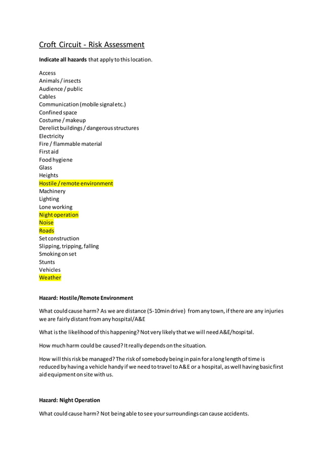 Croft Circuit - Risk Assessment | DOCX