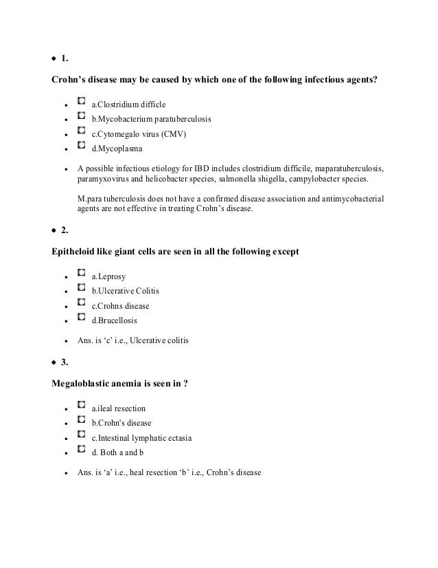 Crohn's disease sample mcq