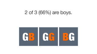 2 of 3 (66%) are boys.
GB GG BG
 