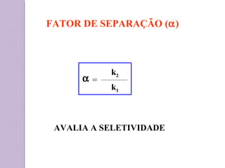 FATOR DE SEPARAÇÃO (α)
α
k2
=
k1
AVALIA A SELETIVIDADE
 