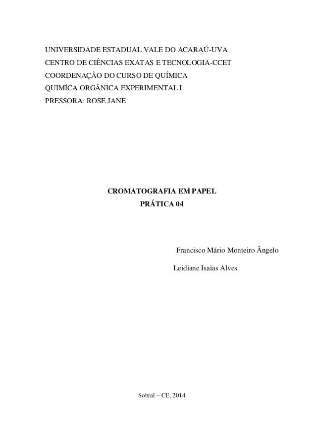 Capa De Um Relatorio De Quimica Relatorio De Cromatografia
