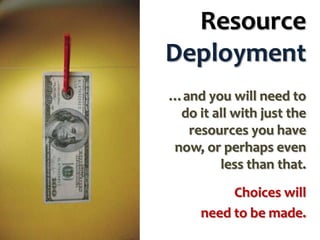Resource
Deployment
…and you will need to
do it all with just the
resources you have
now, or perhaps even
less than that.

Choices will
need to be made.

 