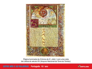 Página iluminada da Crónica de D. João I, com uma vista
de Lisboa do século XV (Arquivo Nacional da Torre do Tombo).
 