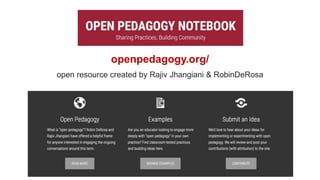 openpedagogy.org/
open resource created by Rajiv Jhangiani & RobinDeRosa
 