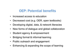 Open educational practices (OEP) in higher education: Practical and critical approaches