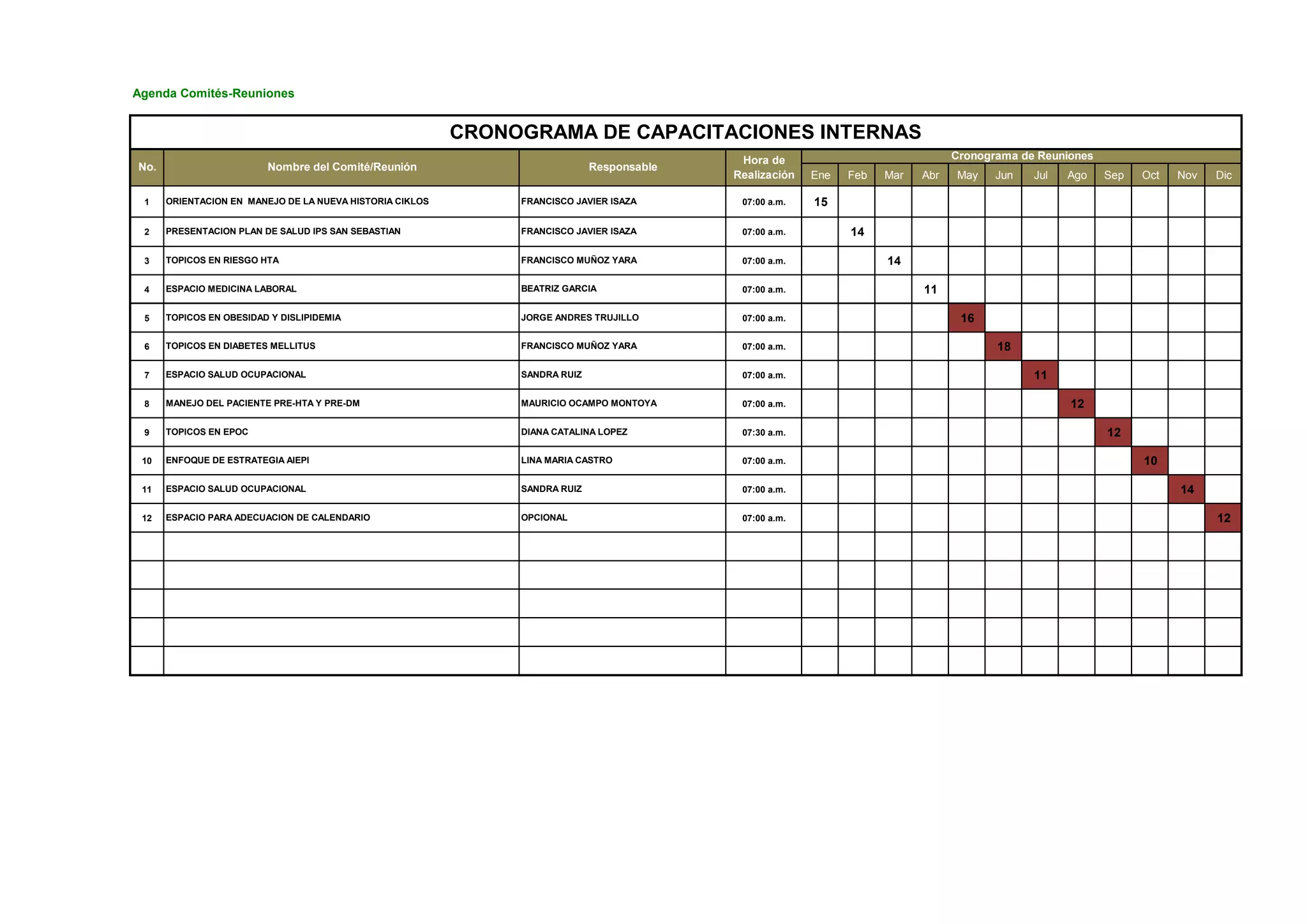Cronograma anual de capacitaciones pereira | PDF
